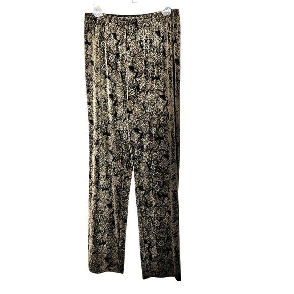 R K Originals Velvet Pants Size 12 Black Gold Design Elastic Pull On Wide Leg - Picture 1 of 6